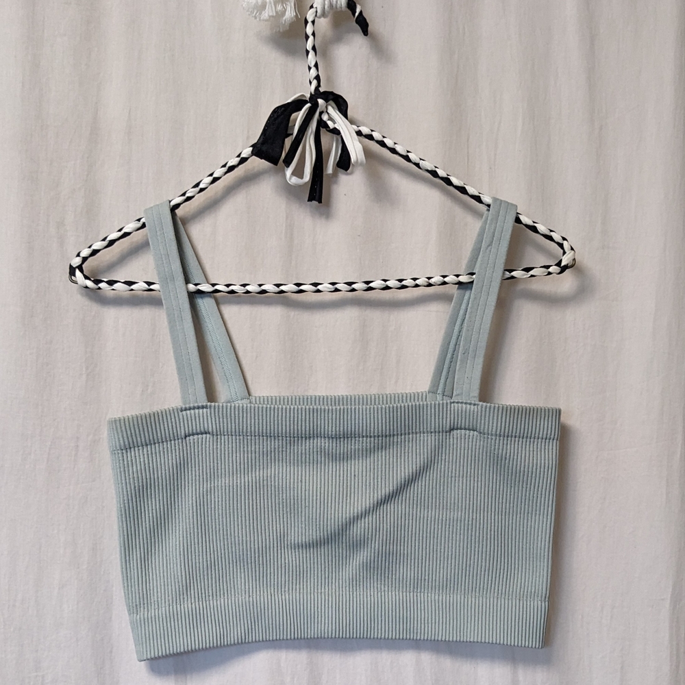 Dynamite Light Sage Green Ribbed Cropped Tank Top Size M/L